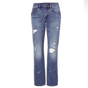 Cabi - 100% Boyfriend Distressed Bleach Splatter, Slouchy Fit Jeans Size 2